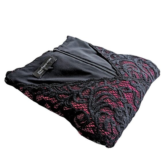 JONES NEW YORK Whimsygoth Black Pink Pleated Lace Masquerade Sheath Dress Sz 10 - Picture 7 of 8